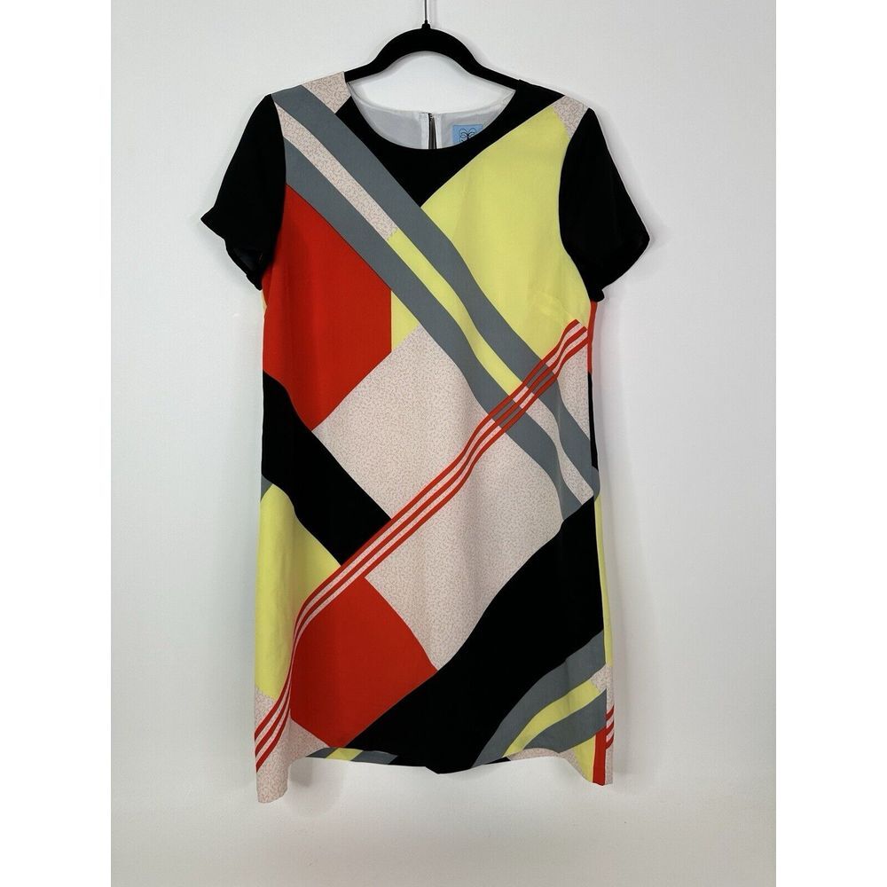 CeCe Dress Women's 8 Shift Color Block Lined Mini Short Sleeve Multicolor Stripe